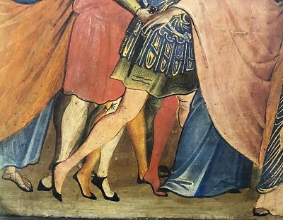 La Polonnaise, la famosa scarpa appuntita di moda nel XIV secolo.