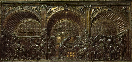 Donatello padre della scultura rinascimentale, uno dei pannelli in bronzo dell'alatare maggiore.