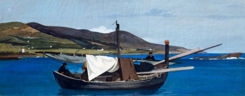 Giovanni Fattori, La punta del Romito con barca di pescatori: uno splendido spaccato della dura vita dei pescatori della seconda metà dell'Ottocento