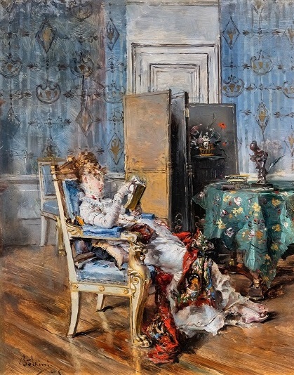 G. Boldini, Signora che legge, presente alla mostra giovanni boldini. La seduzione della pittura