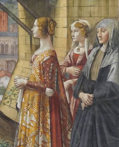 I tessuti del Rinascimento: part. degli affreschi della Cappella Tornabuoni a firenze